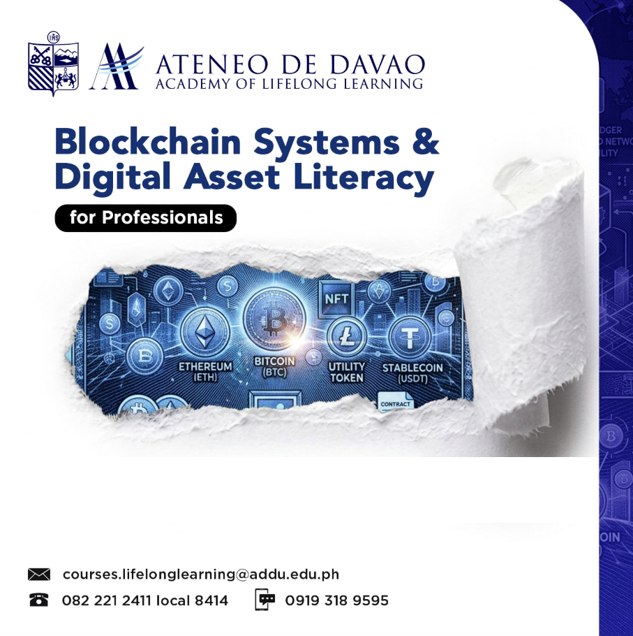 Ateneo de Davao University Academy of Lifelong Learning Blockchain Systems and Digital Asset Literacy for Professionals course poster