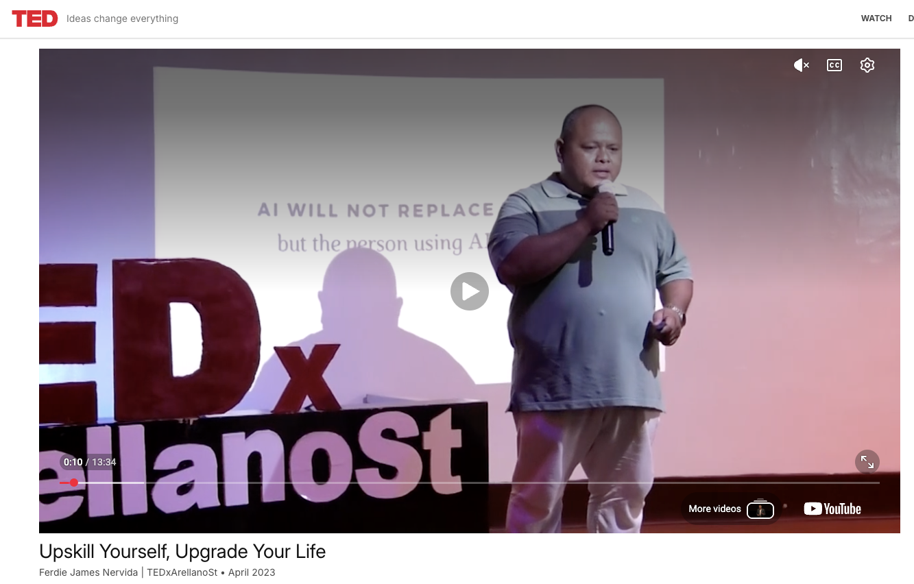 TEDxArellanoSt talk by Ferdie James Nervida